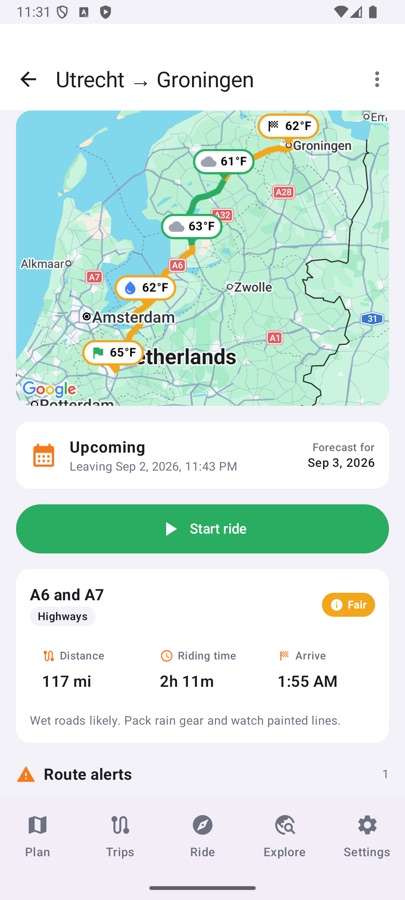 Trip detail with alerts